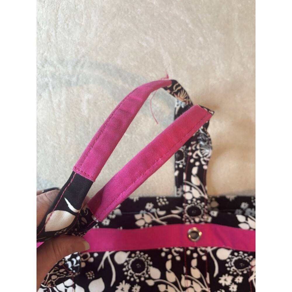 Thirty-One Large Black White Pink Canvas Floral Swirls Monogram N Purse Tote Bag - Picture 4 of 13
